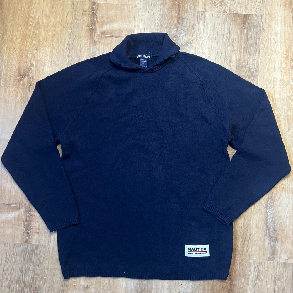 VTG Nautica Men's Navy Sweater Mock Neck Size L‎ 90s Classic Nautical Preppy
